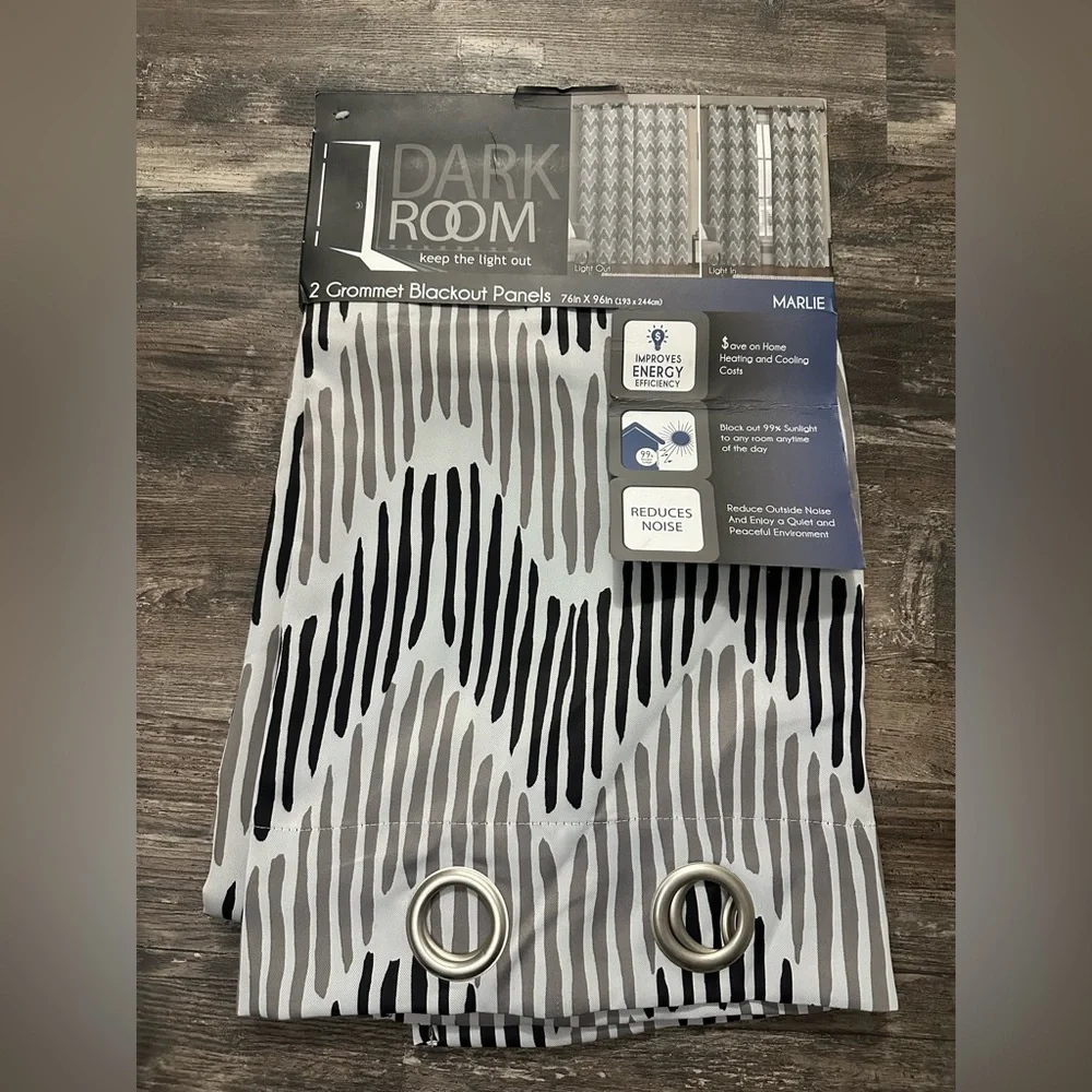 Dark Room White Black Tan 2 Grommet Blackout Panels 76”x96”